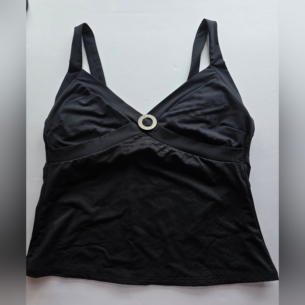 Perry Ellis Black Tankini Top Sophisticated Perfect for Cruise Vacation Size L
